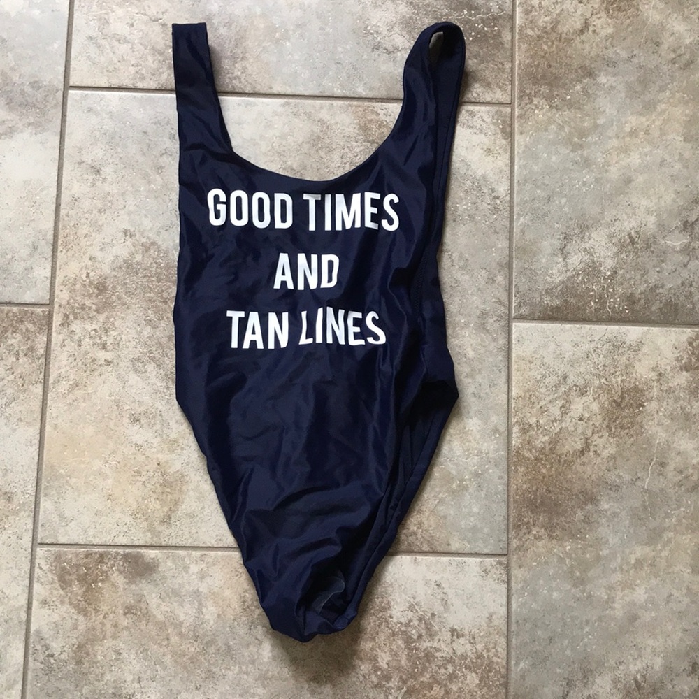 High cut, scoop back, navy blue one piece